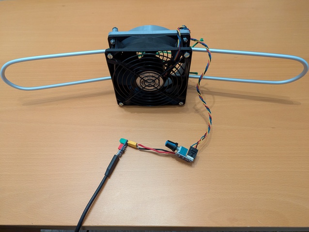 The hanger seen from below, with a fan guard protecting your fingers there as well.